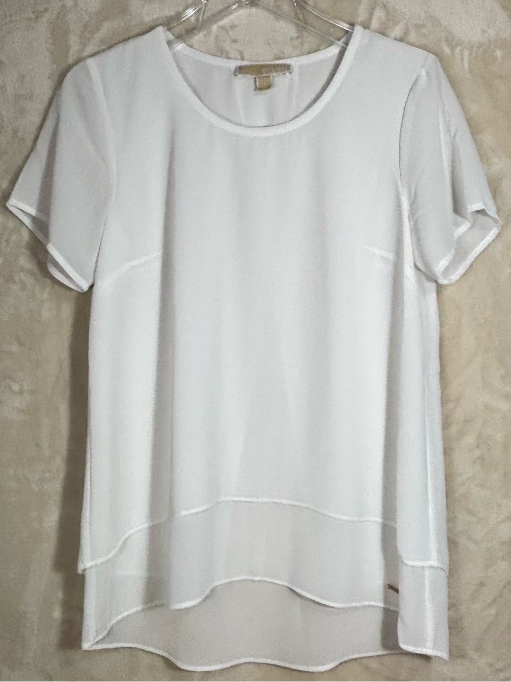Michael Kors Women’s White Short Sleeve Layered Chiffon High-low Flowy Top S